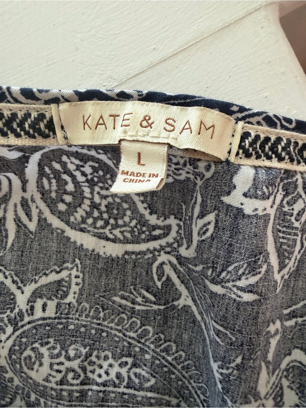 Kate & Sam Blue Paisley Cotton Maxi Dress Smocked Waist Tiered size Large - Picture 6 of 8